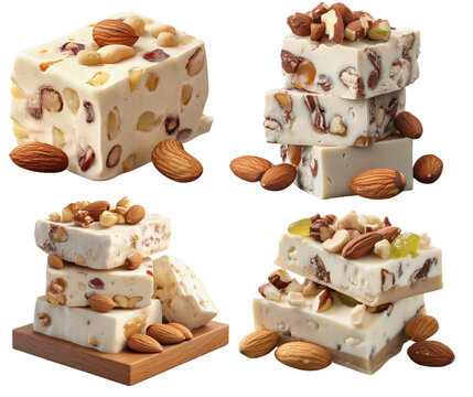 nougat made from sugar, honey and roasted nuts on a transparent background, Generative AI