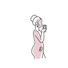 Pregnancy stage line art woman vector illustration.