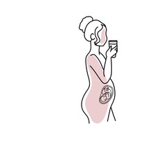 Pregnancy stage line art woman vector illustration.
