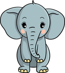 Cute elephant cartoon minimal vector with outline