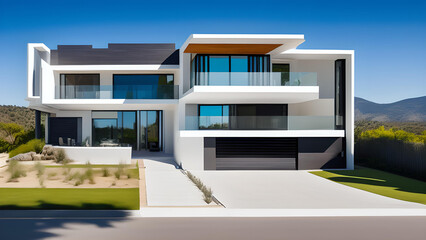 Fototapeta na wymiar Photo of a contemporary house with ample natural light and multiple balconies
