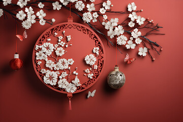 Chinese New Year-Inspired Interior Design Concept Featuring Cherry Blossoms and Traditional Red Accents