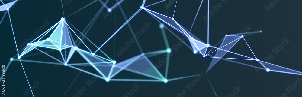 Poster abstract polygonal space with dots and lines. connection science background. triangular business wal