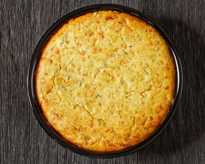 Chicken Tamale Pie in baking dish, top view