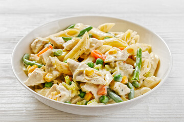 Creamy Chicken and Penne Pasta Casserole in bowl