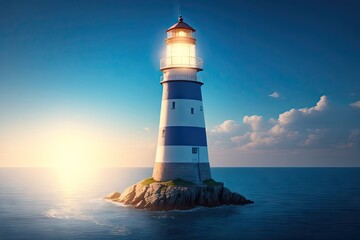 lighthouse on a sunny day with blue sky, ai generative