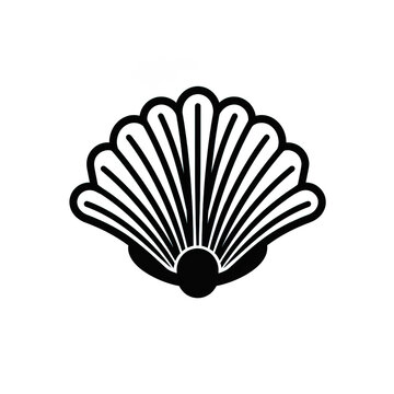 Black line vector icon forsea shell in black on a whi