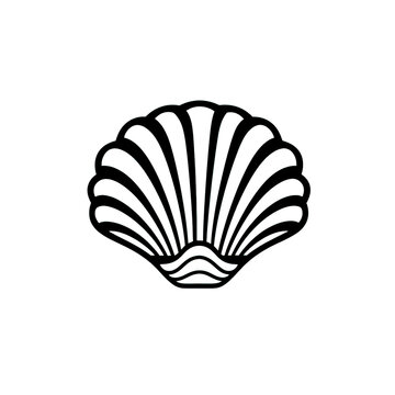 Black line vector icon forsea shell in black on a whi