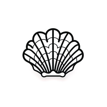 Black line vector icon forsea shell in black on a whi