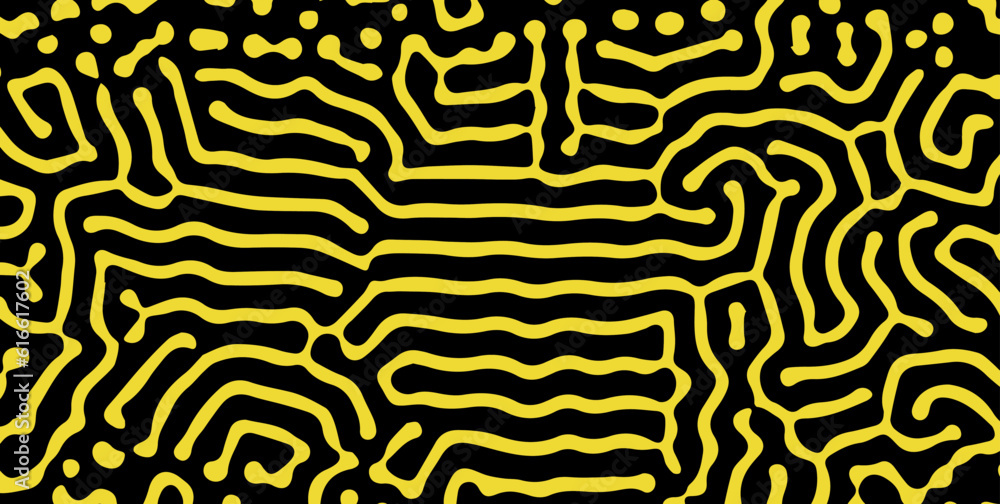 Fototapete Abstract black and yellow organic pattern created using a computer generative algorithm called reaction-diffusion.