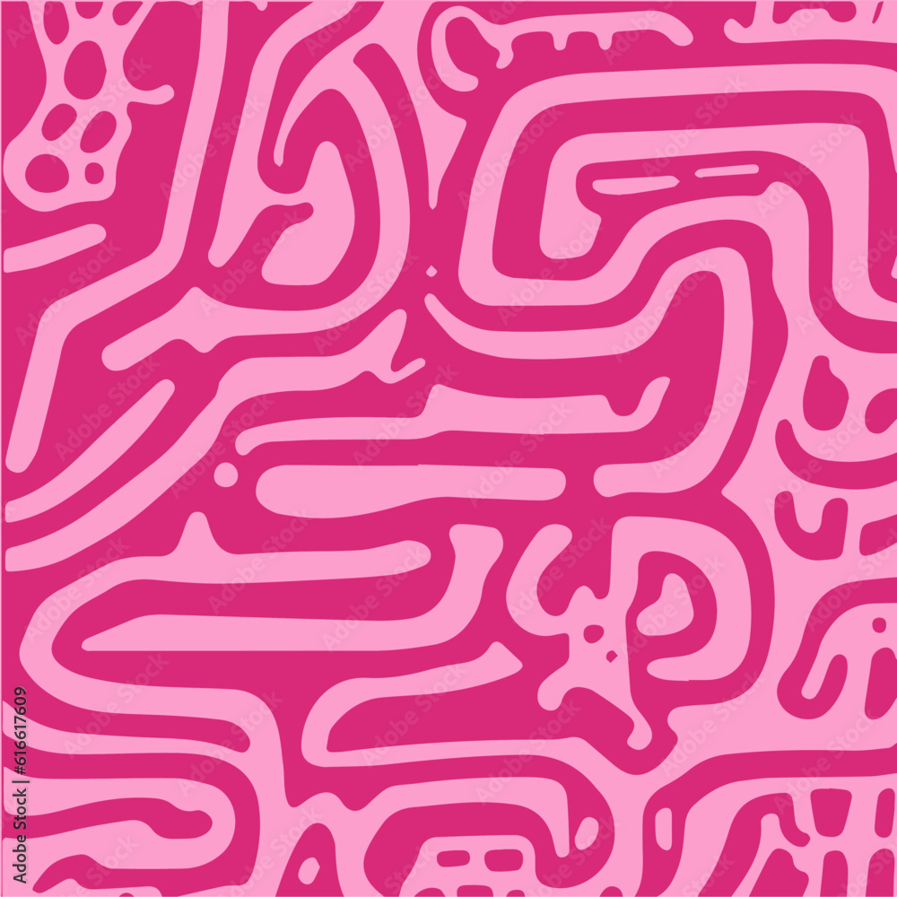 Aufkleber Acid psychedelic black and pink print with abstract melting blobs and lines in retro hippie style.