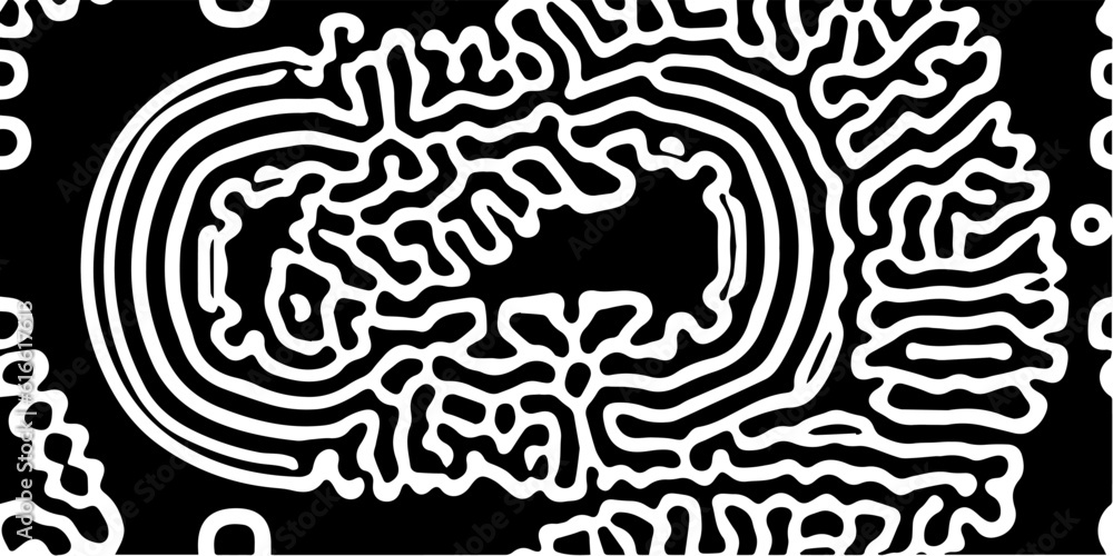Fototapete Abstract black and white organic pattern created using a computer generative algorithm called reaction-diffusion.