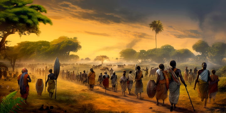 journey of enslaved individuals from Africa to the Americas, reflecting on the loss of homeland and the cultural preservation. Generative AI