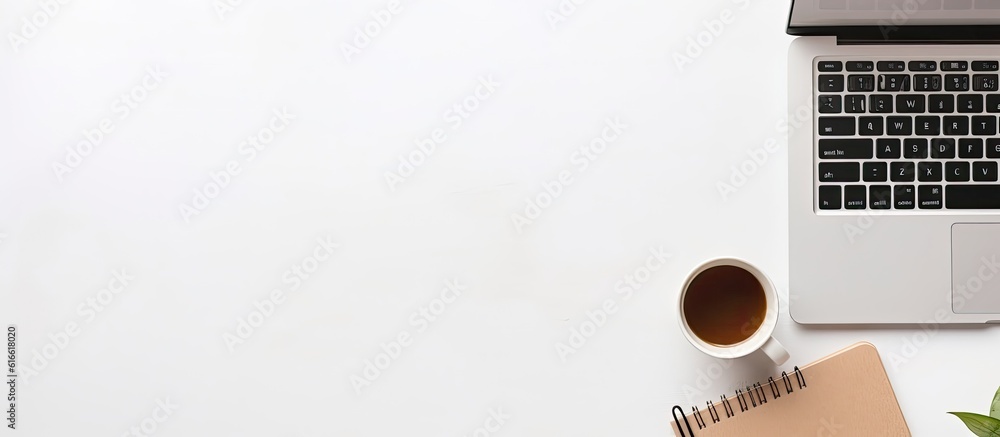 Leinwandbilder a laptop computer sitting on top of a desk next to a cup of coffee created with generative ai techno