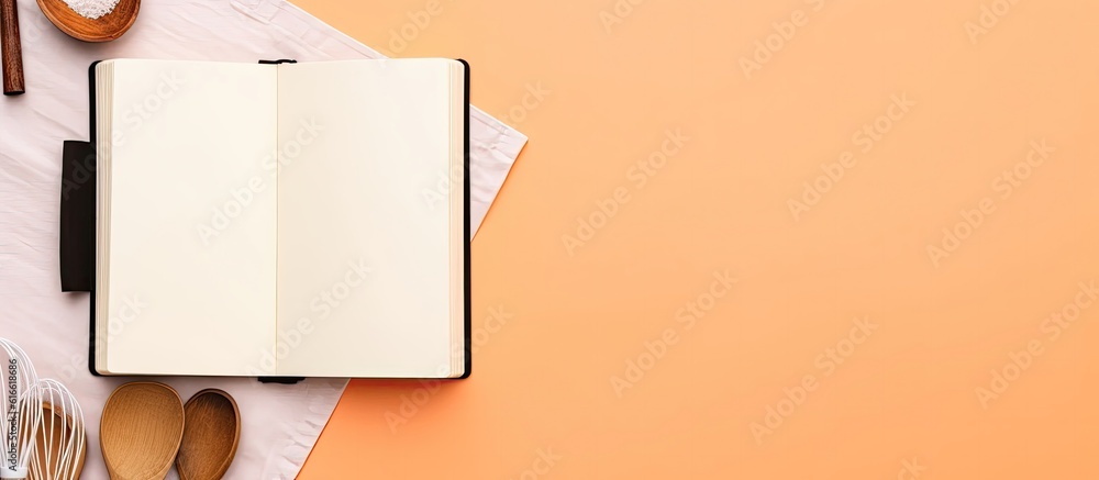 Aufkleber An open notebook sitting on top of a table next to utensils created with Generative AI technology