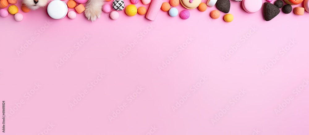 Poster a pink background with lots of candy and candies created with generative ai technology