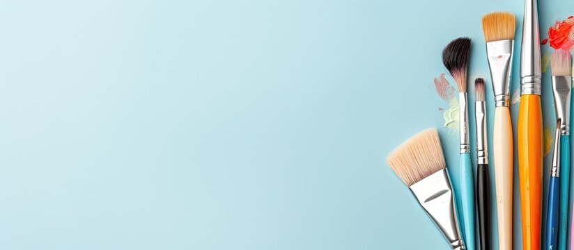 A group of brushes sitting on top of a blue surface created with Generative AI technology