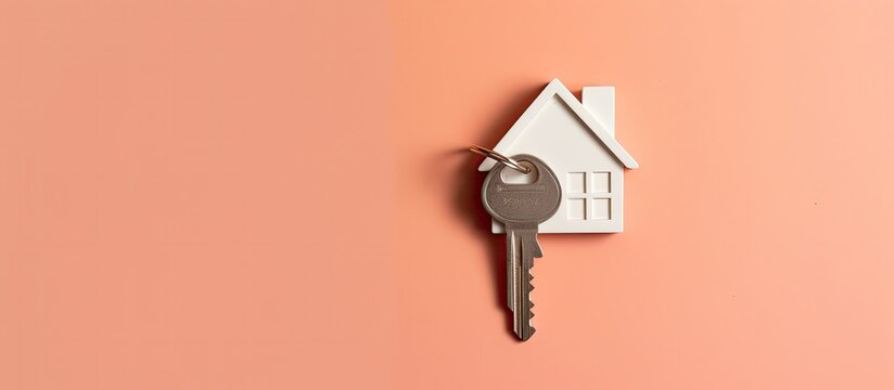 A house shaped keychain hanging on a wall created with Generative AI technology