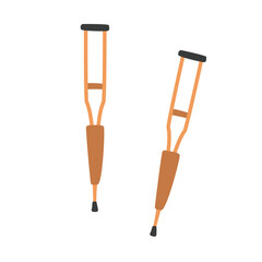 Crutches clipart cartoon style. Pair of underarm crutches flat vector illustration hand drawn doodle style. Broken leg patient cane. Rehabilitation tool. Hospital and medical concept