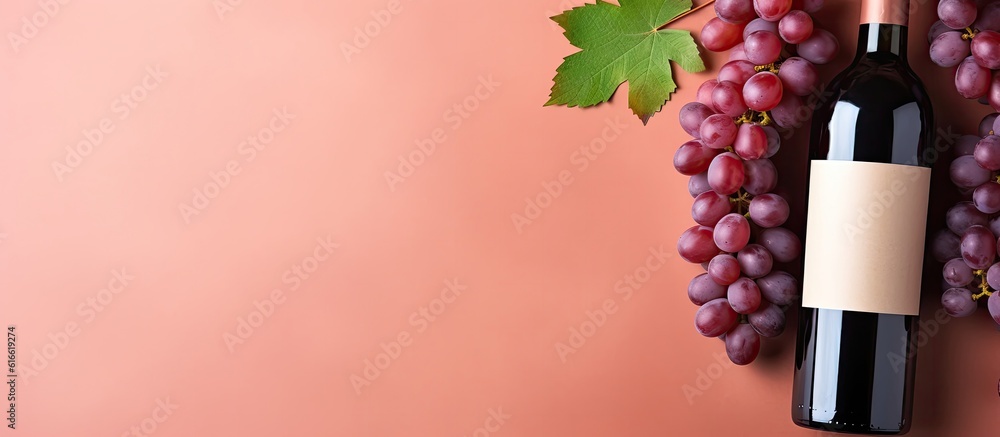 Poster A bottle of wine and a bunch of grapes created with Generative AI technology