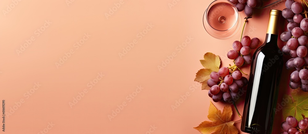 Aufkleber a bottle of wine and a glass of wine on a pink background created with generative ai technology