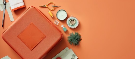 An orange case sitting on top of a table next to a pair of scissors created with Generative AI technology