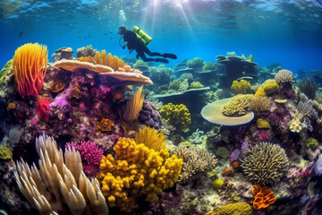 Naklejka na ściany i meble coral reef and fishes generative AI 