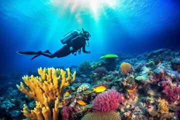 scuba diver and coral reef generative AI
