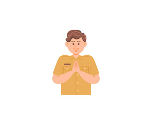 Government employees. the character of a civil servant in Indonesia wearing a work uniform. a staff or male worker who gives greetings. body gestures. job or profession. character illustration design