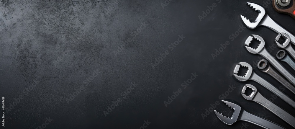 Poster A bunch of wrenches on a black background created with Generative AI technology