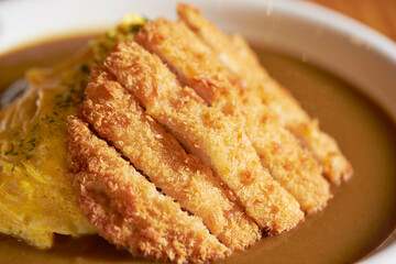 Pork cutlet with delicious Curry sauce on a plate