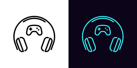 Outline gaming headphones icon, with editable stroke. Wifi headset with gamepad sign, wireless headphones for play games. Portable wifi earphones for esport gamers and game station © Дмитрий Майер