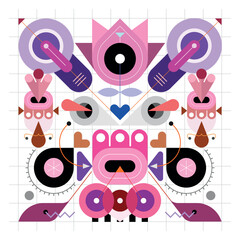 Square shape abstract symmetrical design on a white background with a grid, geometric style vector illustration.