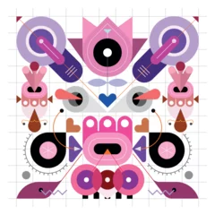 Gordijnen Square shape abstract symmetrical design on a white background with a grid, geometric style vector illustration. ©  danjazzia