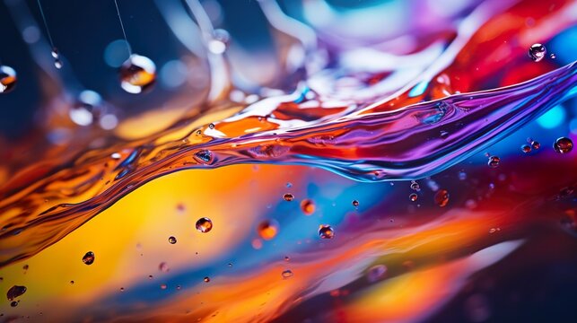 Colorful liquid water backdrop background drops bubbles flow fluid digital