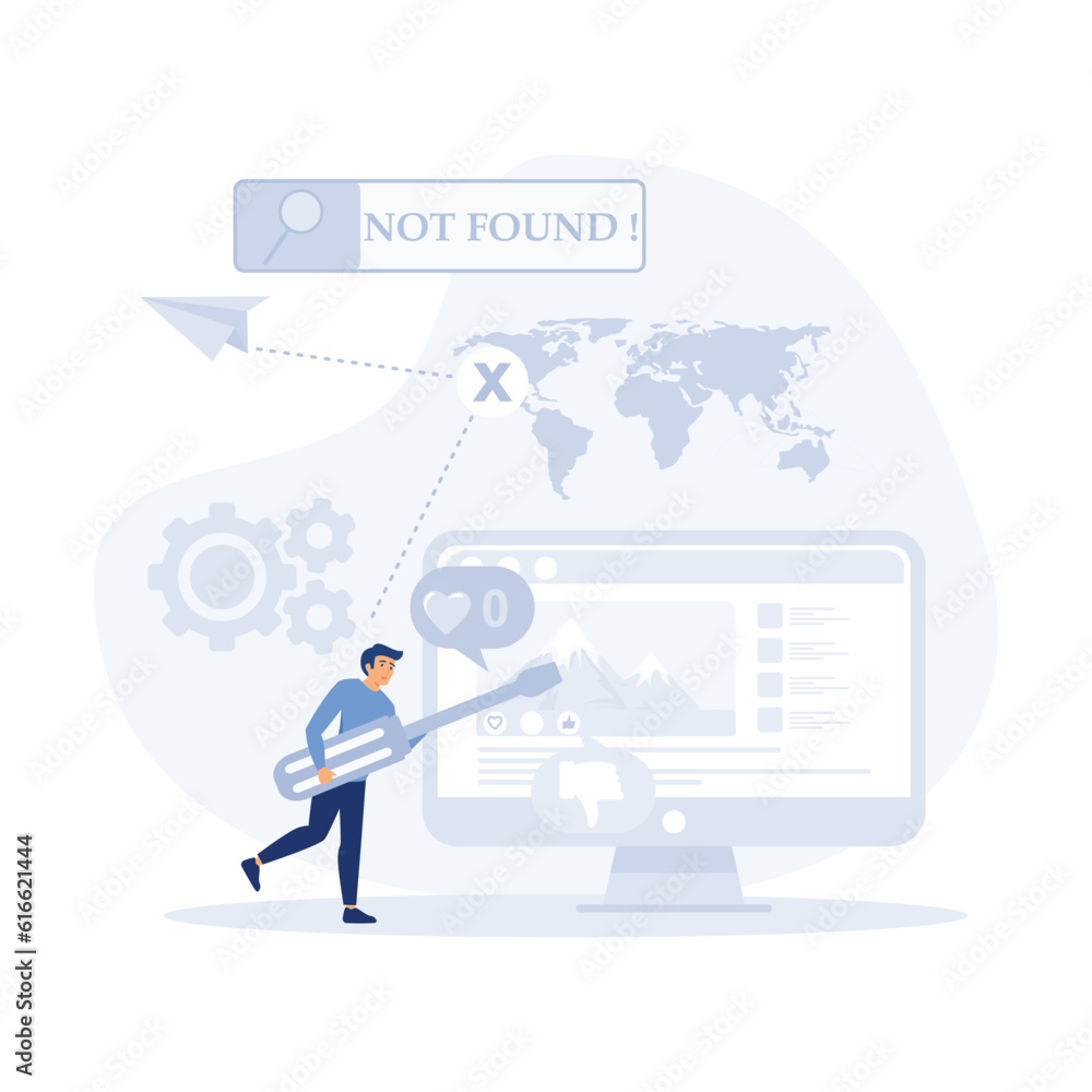 Poster blog promotion mistake. inefficient seo optimization. idea of search engine optimization for blog pr
