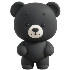 Black BEAR with happy faces, Chibi style, tiny, Cute, and transparent background.3d rendering