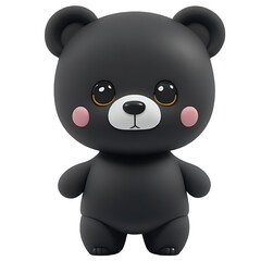 Naklejka premium Black BEAR with happy faces, Chibi style, tiny, Cute, and transparent background.3d rendering