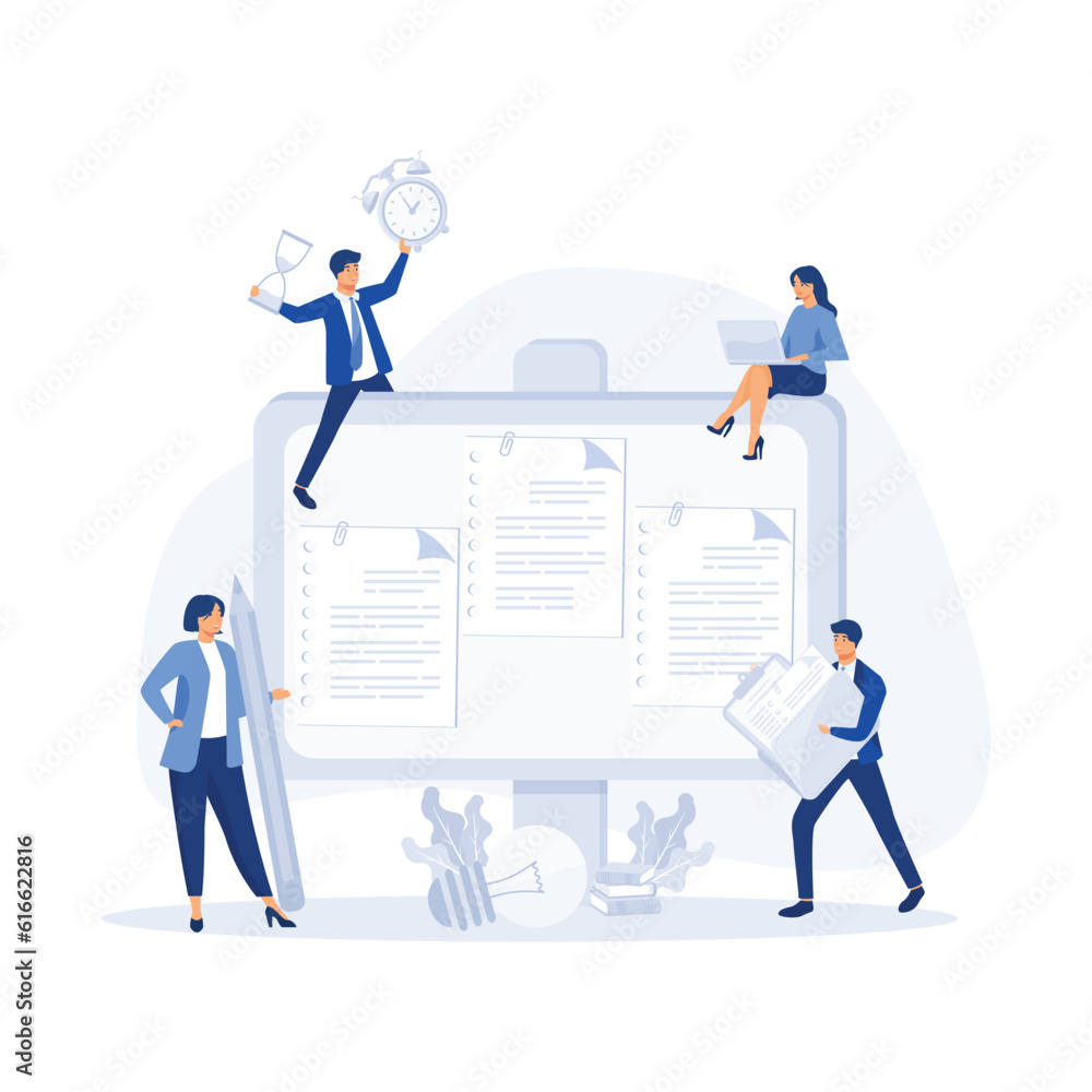 Poster workflow organization. office work and time management. kanban board, teamwork communication process