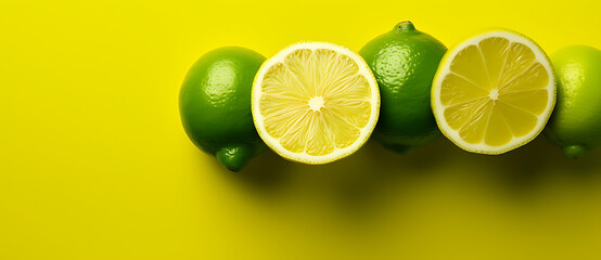 lemons with slices in yellow background on yellow surface Generated by AI