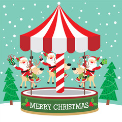 christmas card with merry go round, santa and reindeer © Erwin