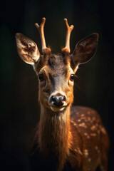 portrait single deer against black background