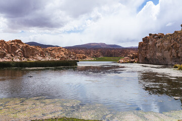 Lagune in der Salar de Uyuni am Tag.
