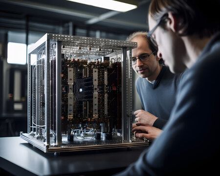 engineer working on computer, quantum computing research