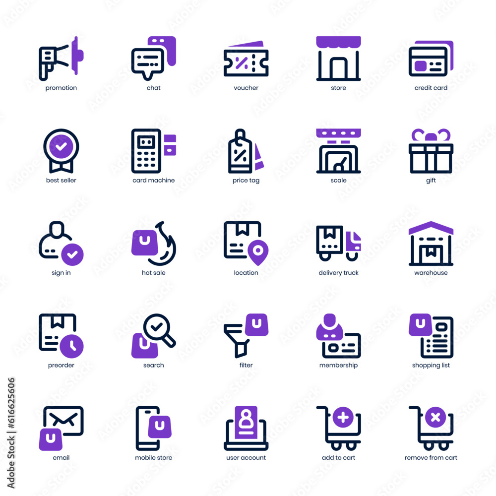 Poster web store icon pack for your website design, logo, app, and user interface. web store icon mixed lin