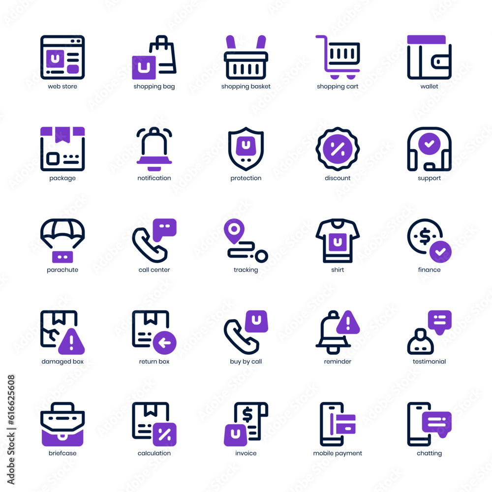 Poster web store icon pack for your website design, logo, app, and user interface. web store icon mixed lin