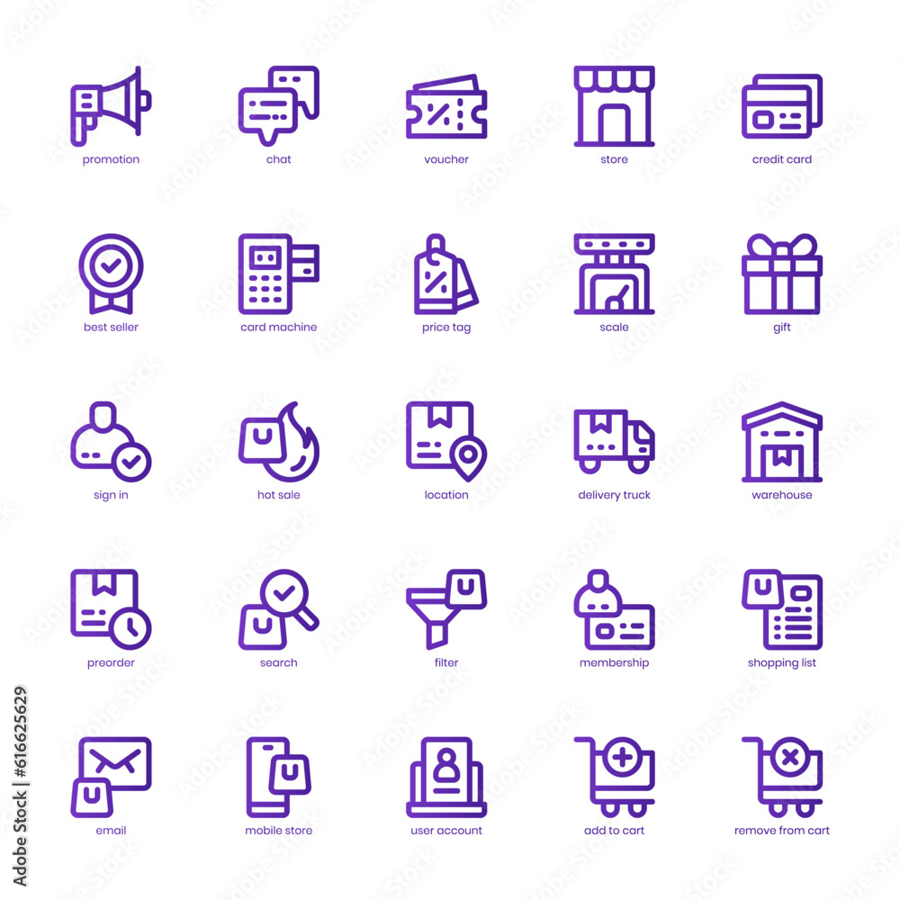 Poster web store icon pack for your website design, logo, app, and user interface. web store icon basic lin