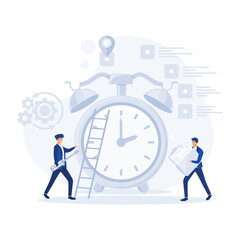 alarm clock rings on white background, concept of work time management, flat vector modern illustration 