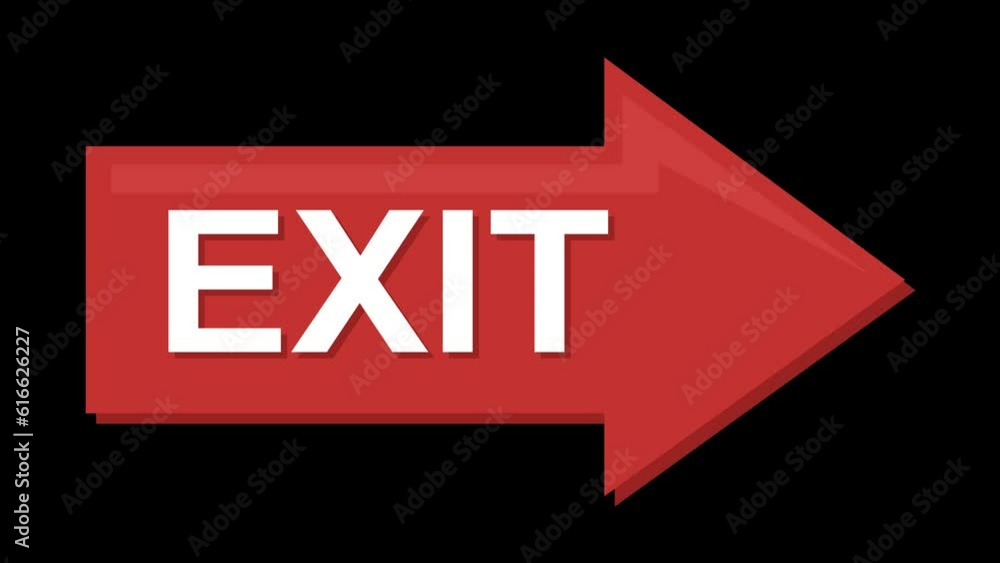 Poster video animation arrow with the word exit, pointing to the right. on a transparent background with ze