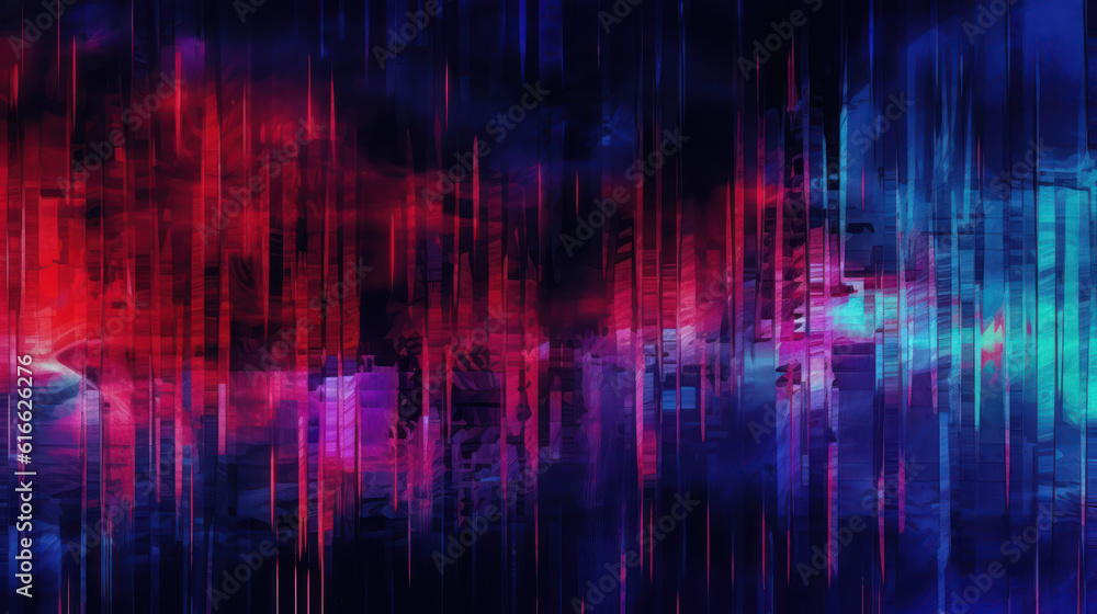 Poster glitch overlay analog distortion noise texture colorful abstract background. blue, pink colors.